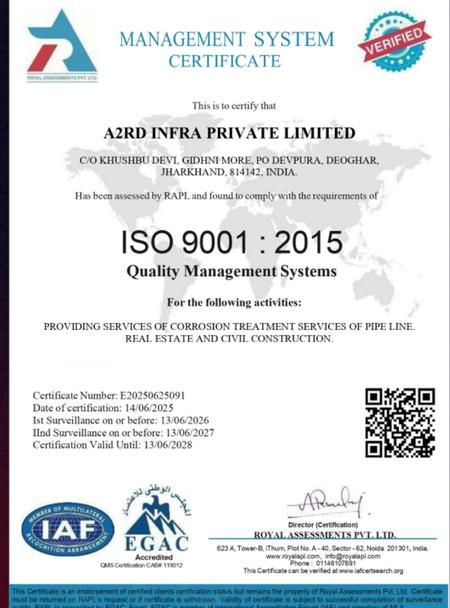 ISO 9001:2015 Certificate A2RD Infra
